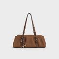 Ruched Suede Shoulder Bag
