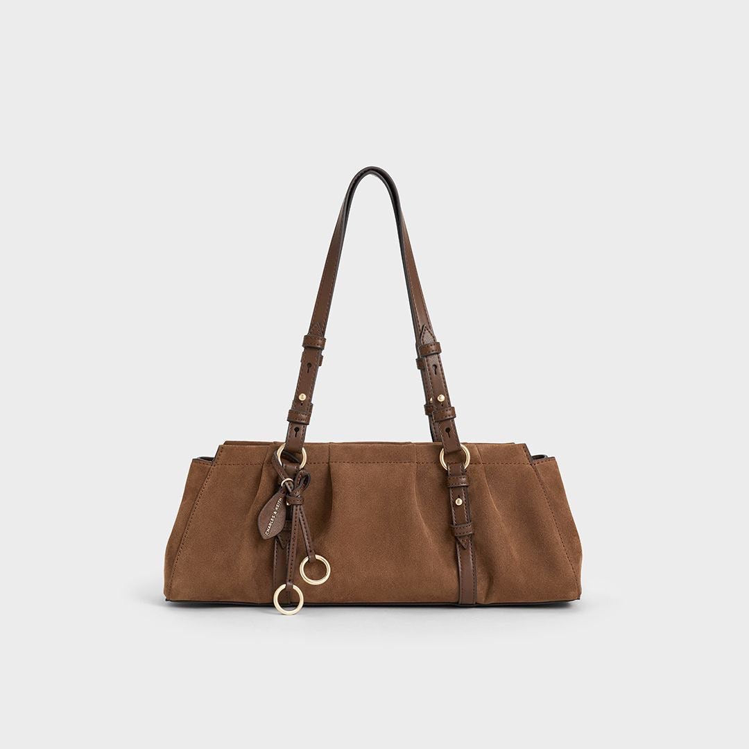 Ruched Suede Shoulder Bag