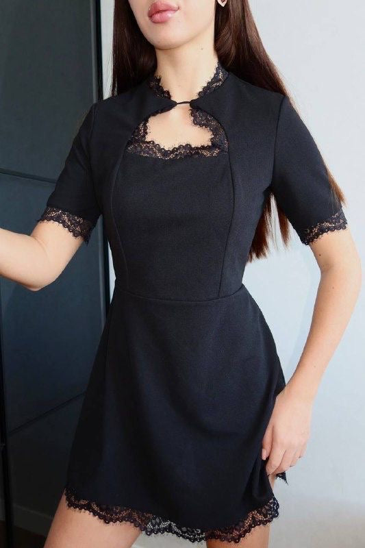 Lace Trim Mini Dress