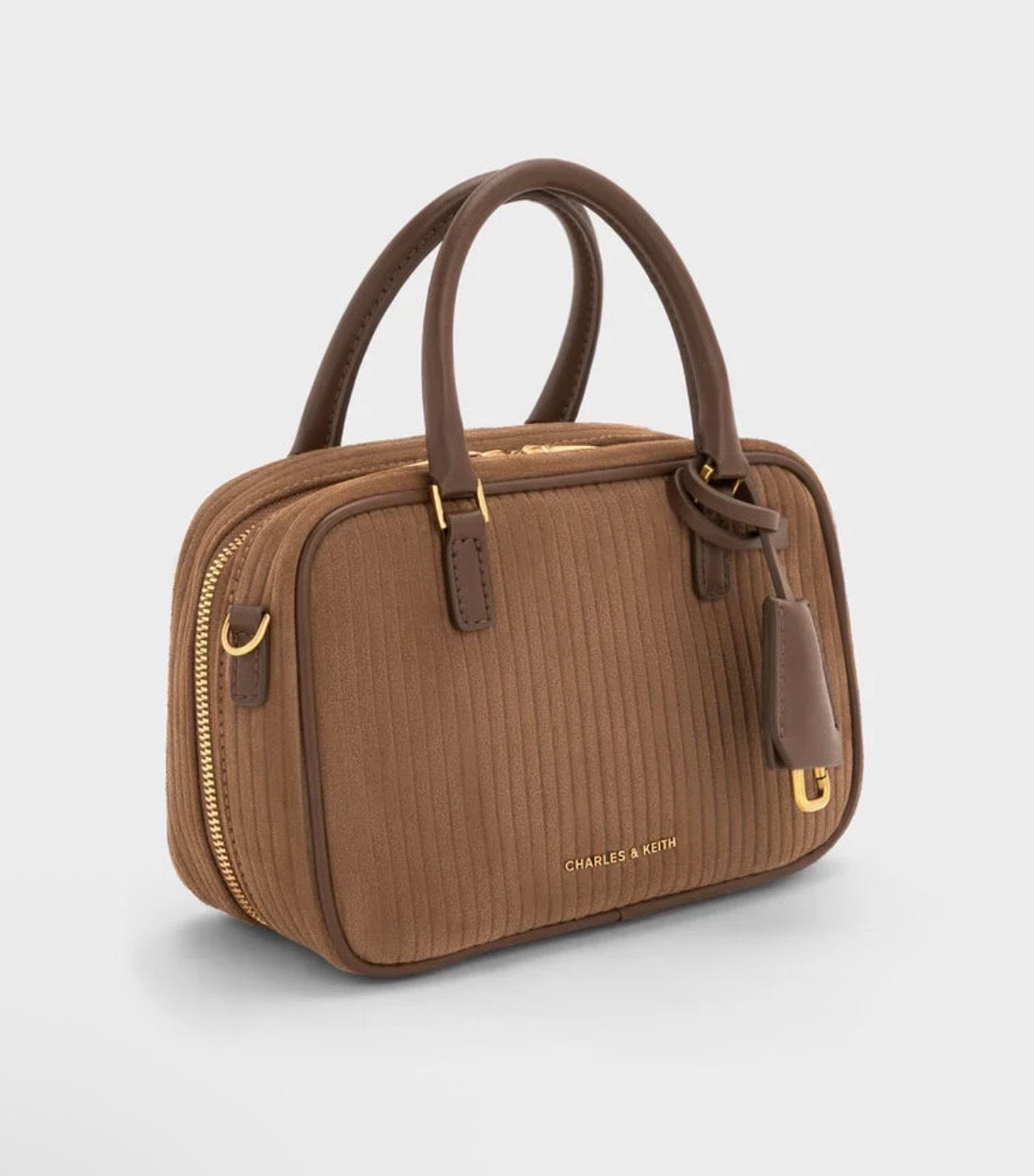 Ribbed Texture Double-Handle Bowler Bag