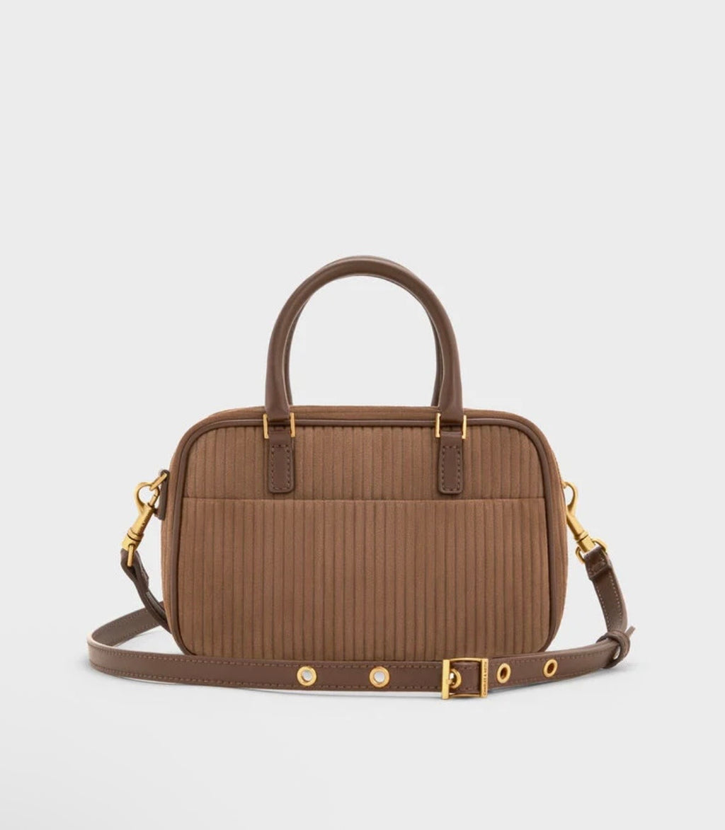 Ribbed Texture Double-Handle Bowler Bag