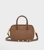 Ribbed Texture Double-Handle Bowler Bag