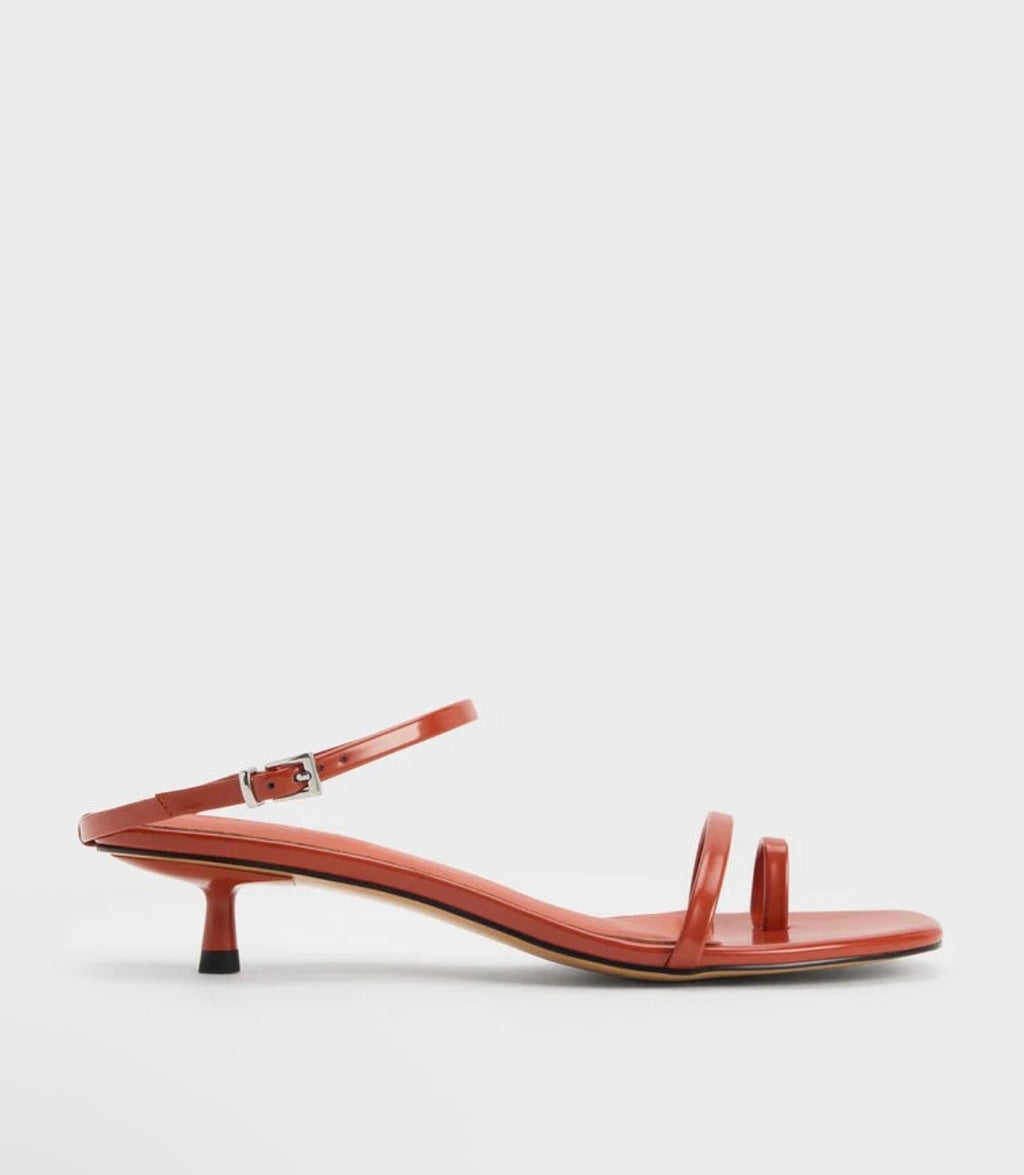 Strappy Toe-Loop Kitten Heel Sandals