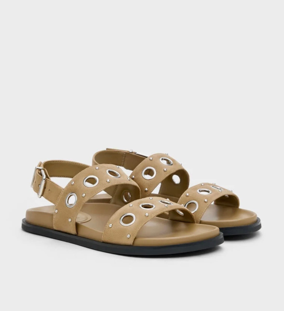 Eyelet & Stud Double-Strap Slingback Sandals