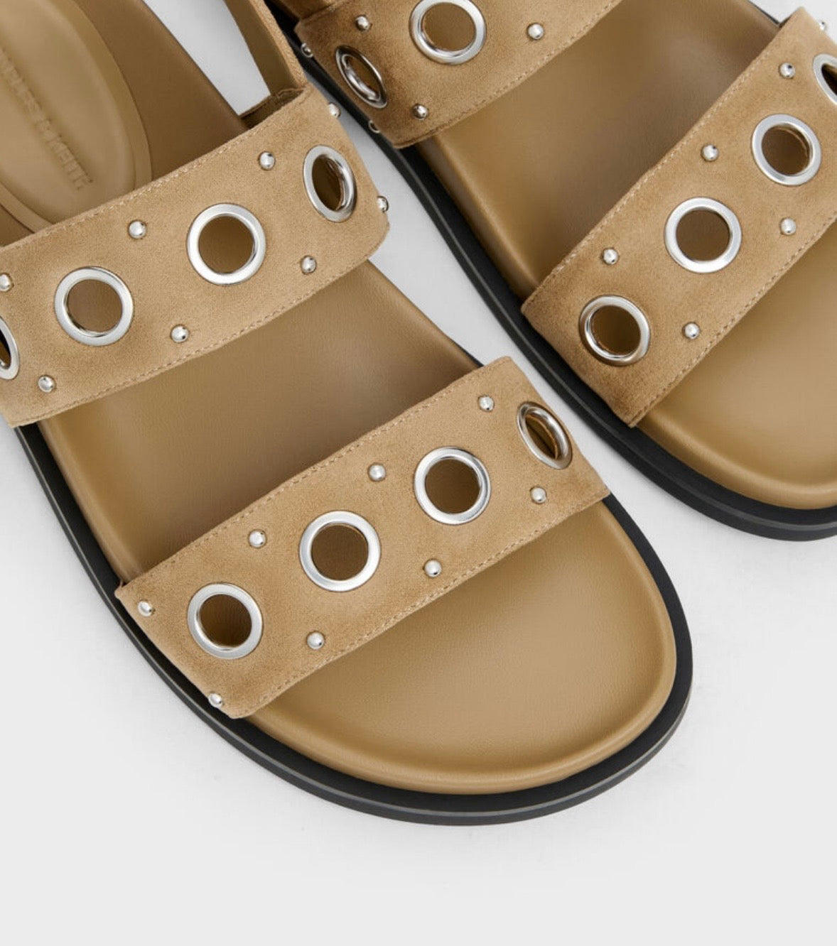 Eyelet & Stud Double-Strap Slingback Sandals