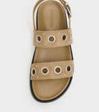 Eyelet & Stud Double-Strap Slingback Sandals