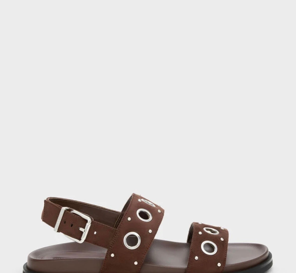 Eyelet & Stud Double-Strap Slingback Sandals – Dark Brown