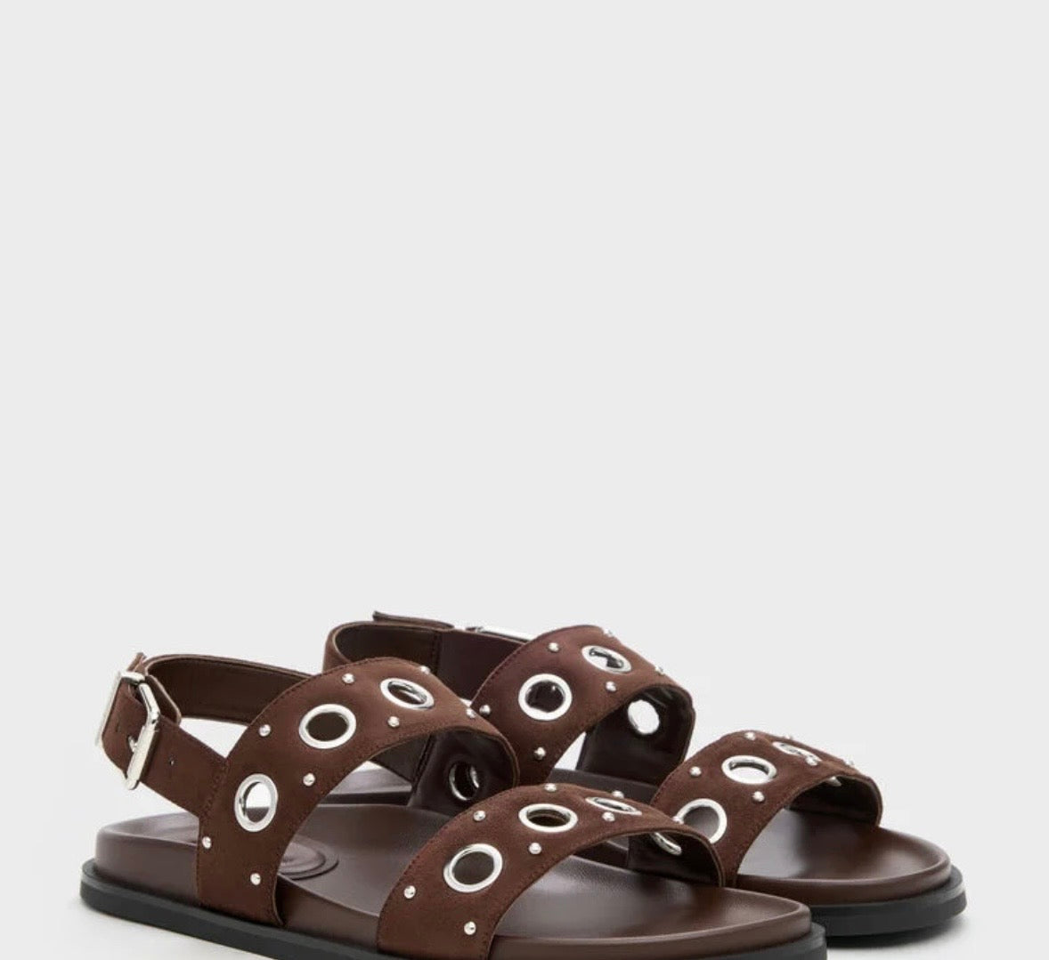 Eyelet & Stud Double-Strap Slingback Sandals – Dark Brown