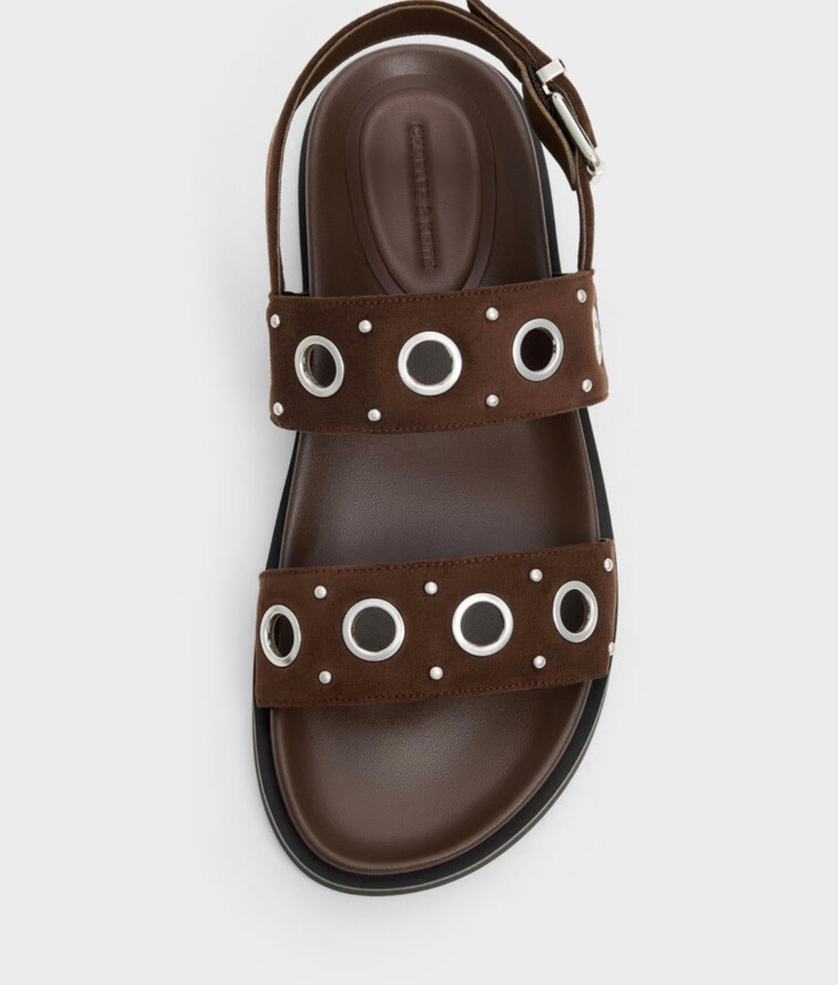 Eyelet & Stud Double-Strap Slingback Sandals – Dark Brown