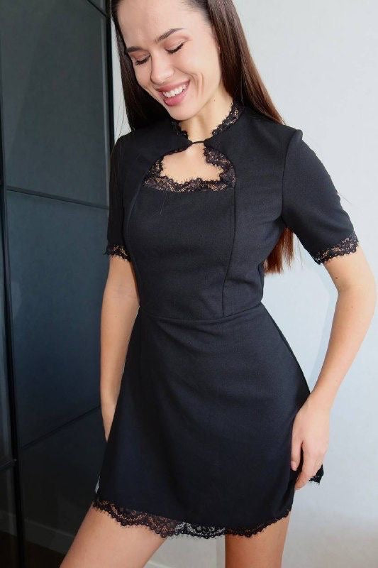 Lace Trim Mini Dress
